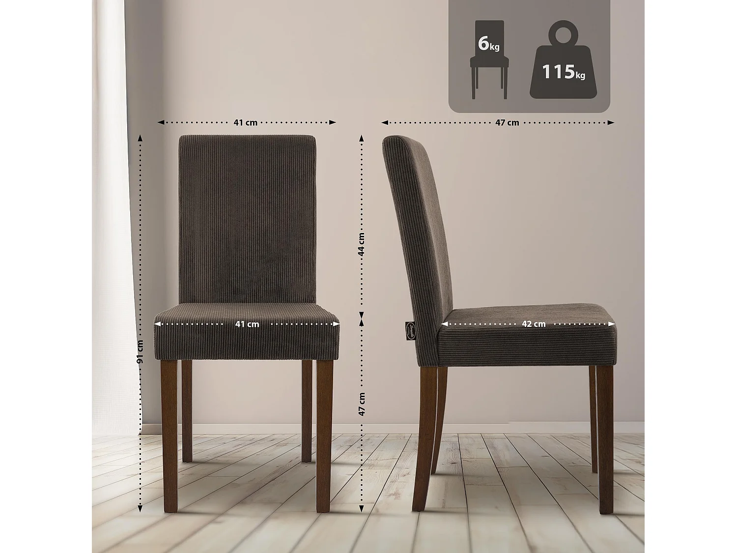 Lot de 2  chaise salle à manger - Cordon & Antique foncé - Marron - Ina