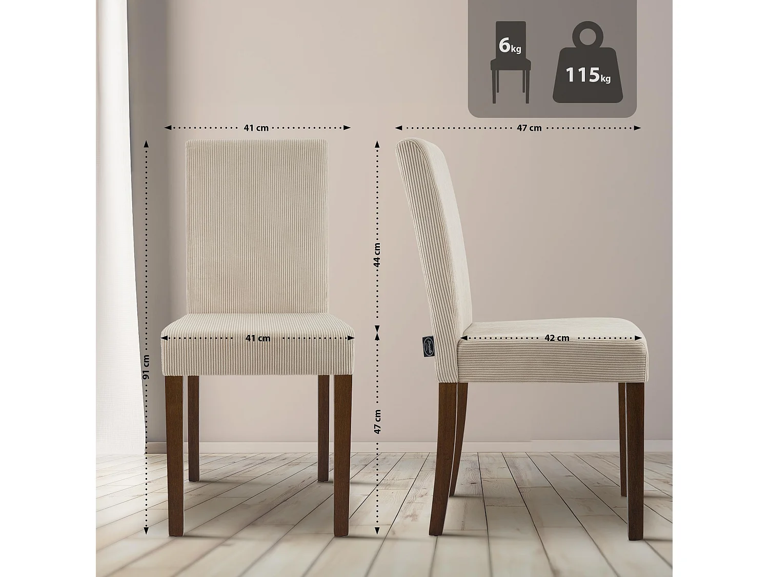 Lot de 2  chaise salle à manger - Cordon & Antique foncé - Marron clair - Ina