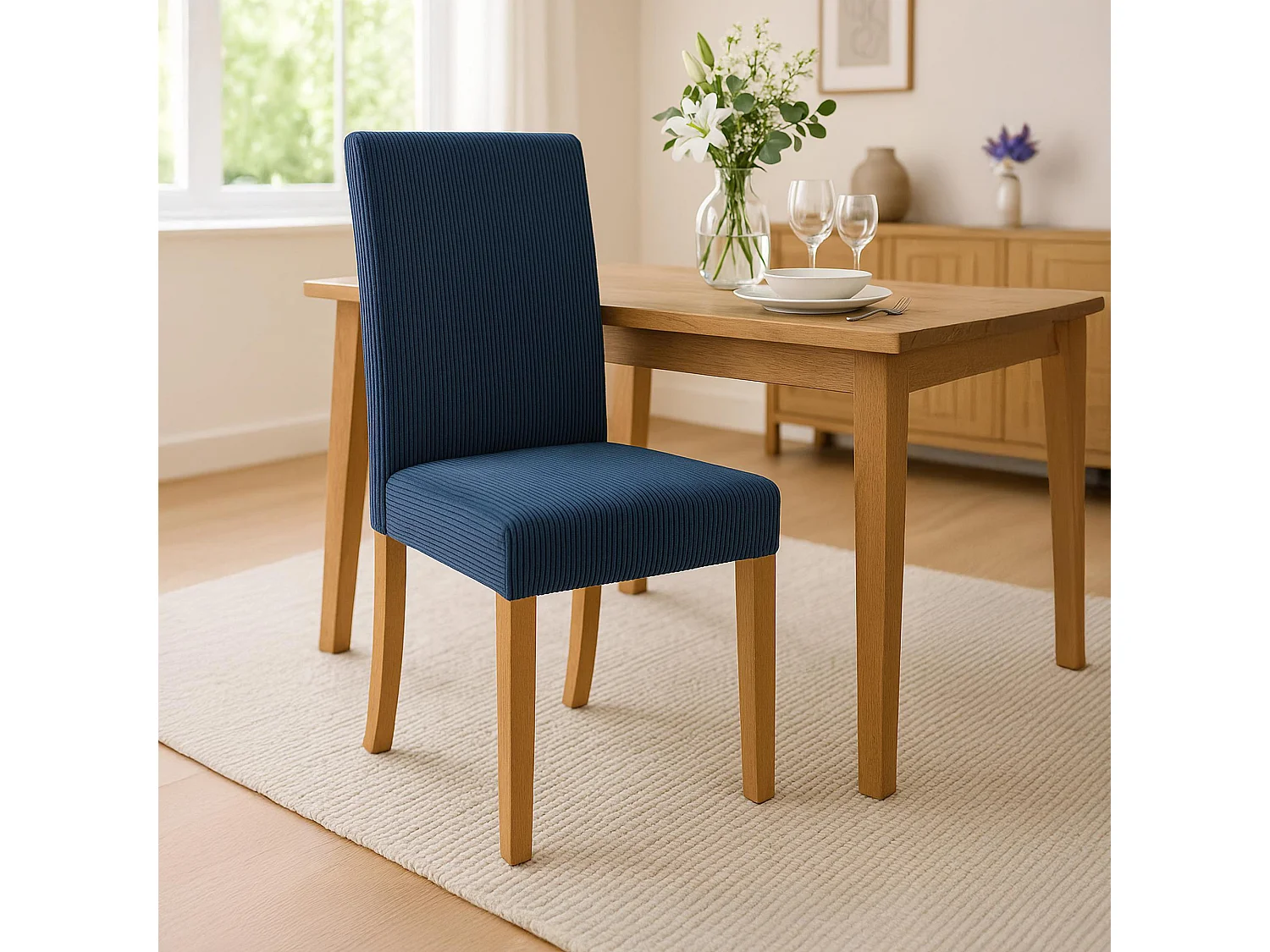 Lot de 2  chaise salle à manger - Cordon & Antique clair - Bleu - Ina