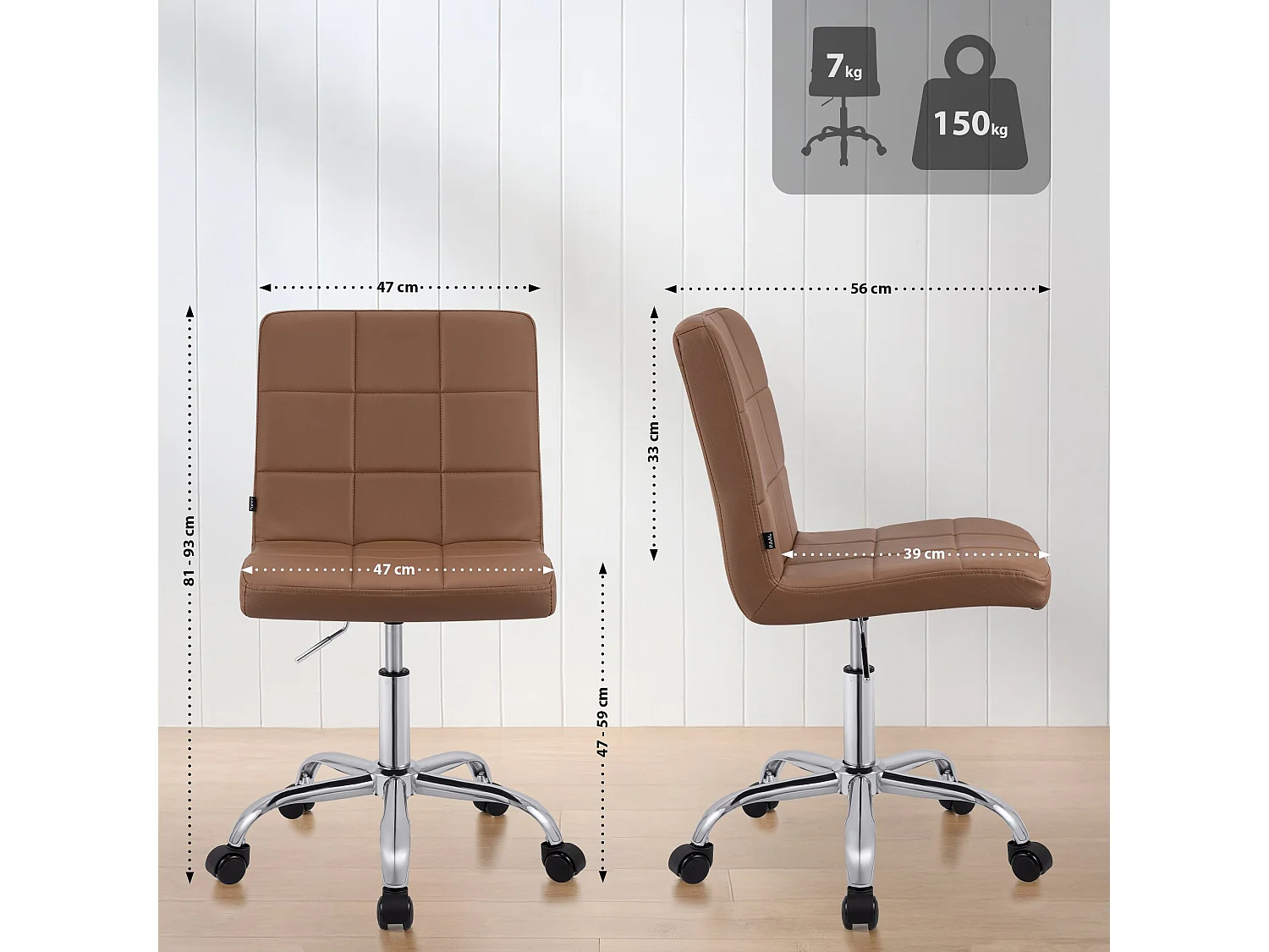 Chaise de bureau - Similicuir - Marron clair - Darfield