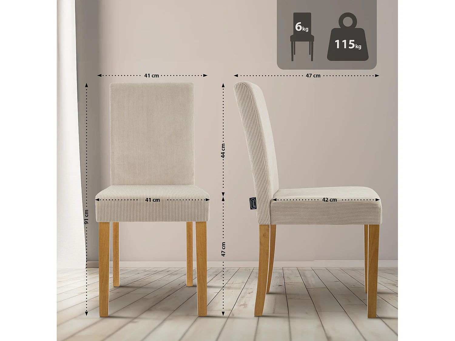 Lot de 2  chaise salle à manger - Cordon & Antique clair - Marron clair - Ina