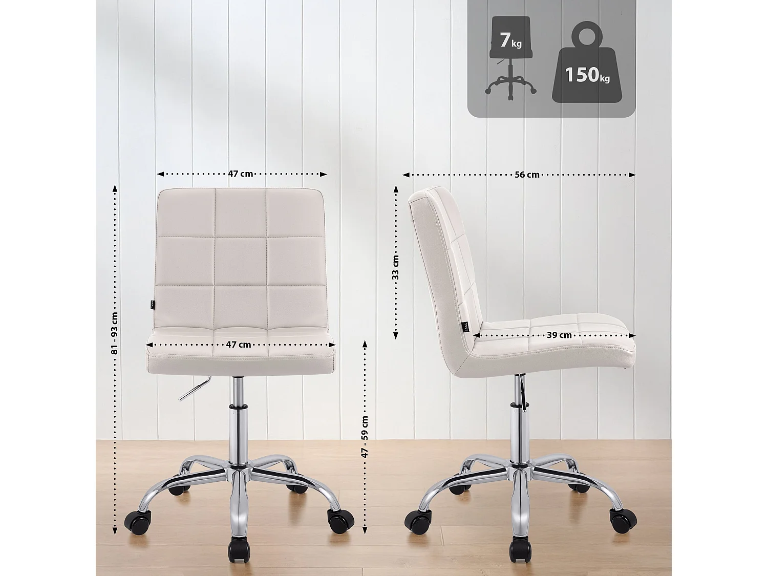 Chaise de bureau - Similicuir - Blanc - Darfield