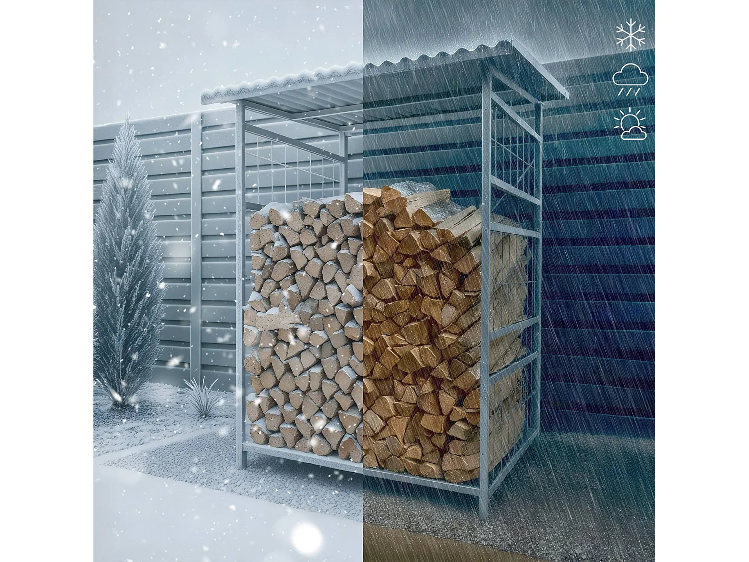 Etagère bois de cheminée - Métal - 120 x 110 x 191cm - Métal - Macon