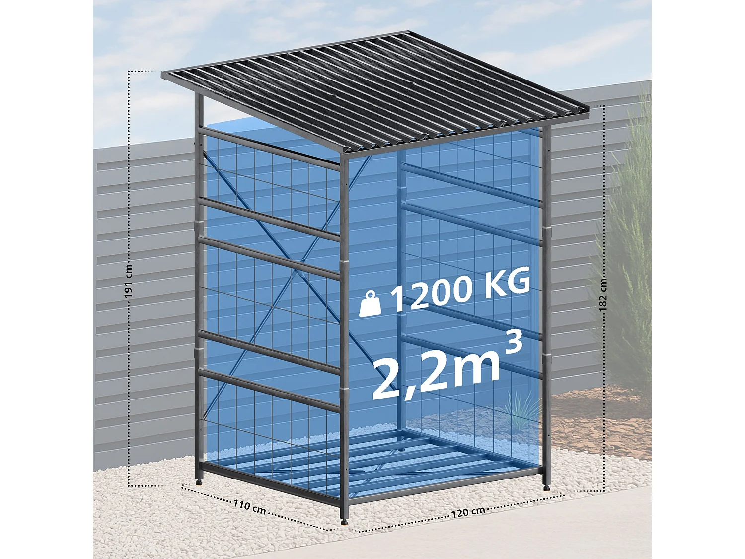 Etagère bois de cheminée - Métal - 120 x 110 x 191cm - Métal - Macon