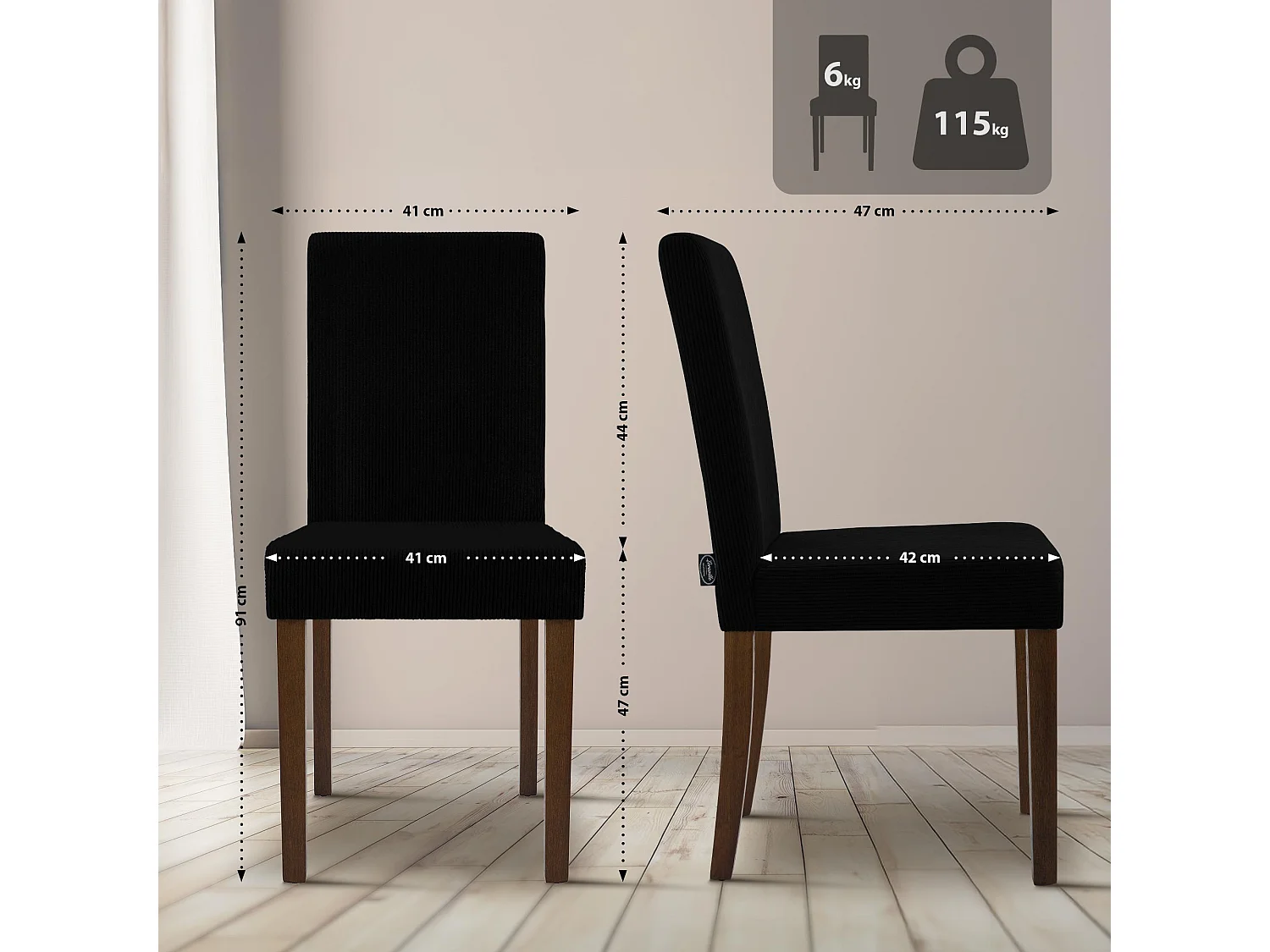 Lot de 2  chaise salle à manger - Cordon & Antique foncé - Noir - Ina