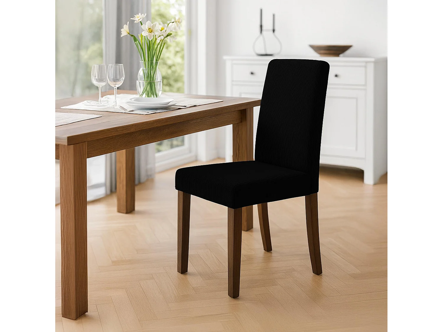 Lot de 2  chaise salle à manger - Cordon & Antique foncé - Noir - Ina