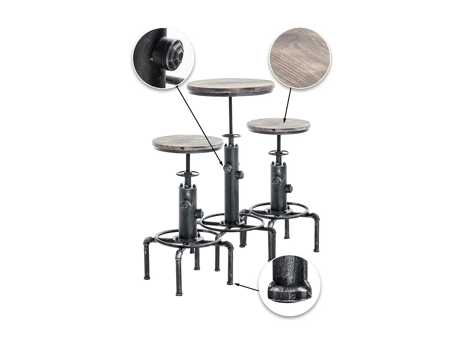 Ensemble table de bar - Métal - Argent antique - Lynton