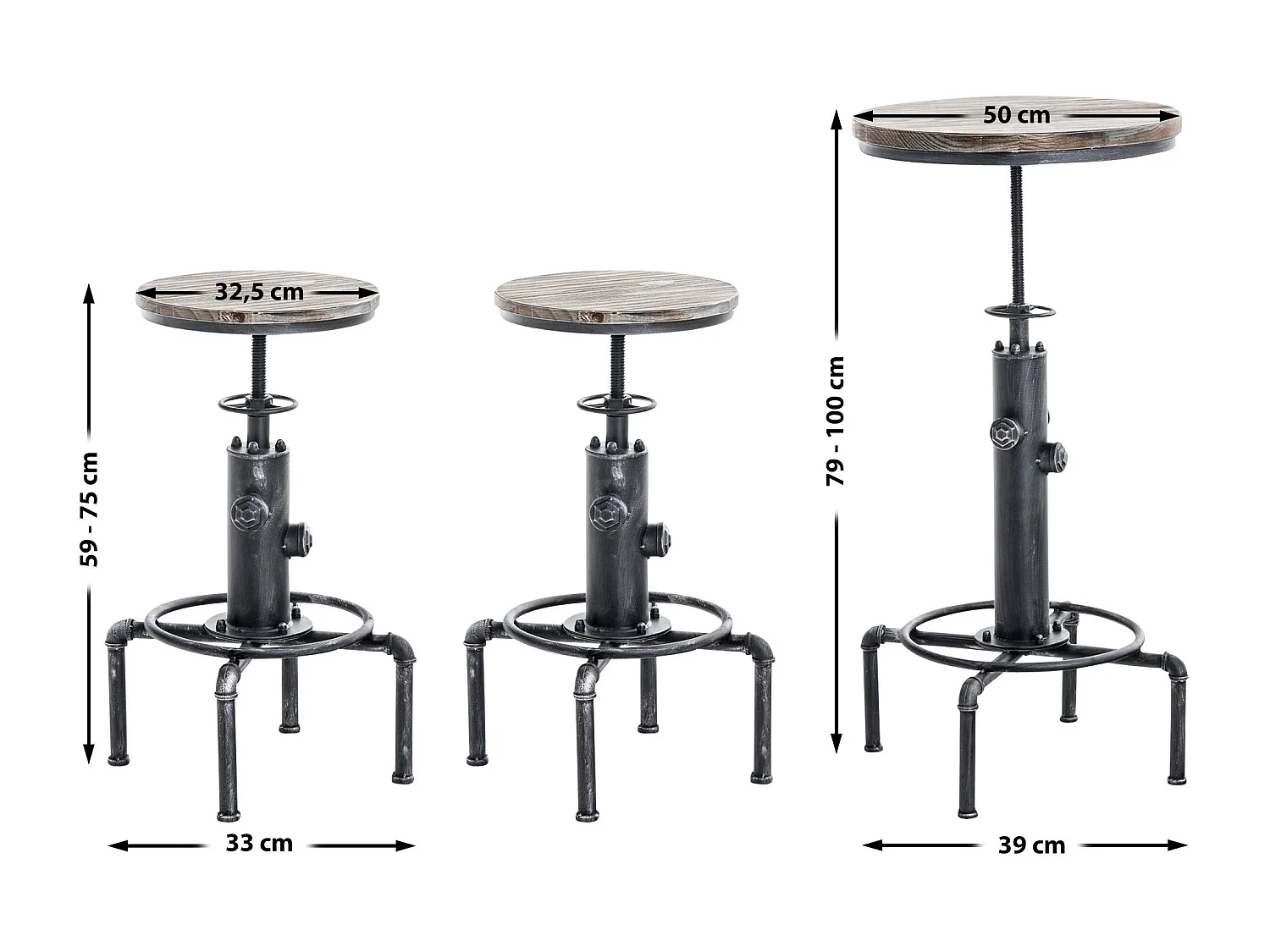 Ensemble table de bar - Métal - Argent antique - Lynton