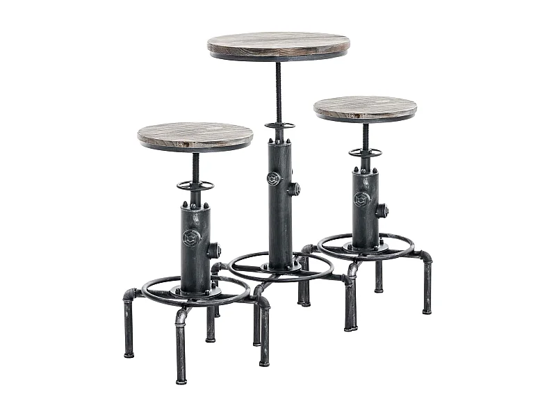 Ensemble table de bar - Métal - Argent antique - Lynton