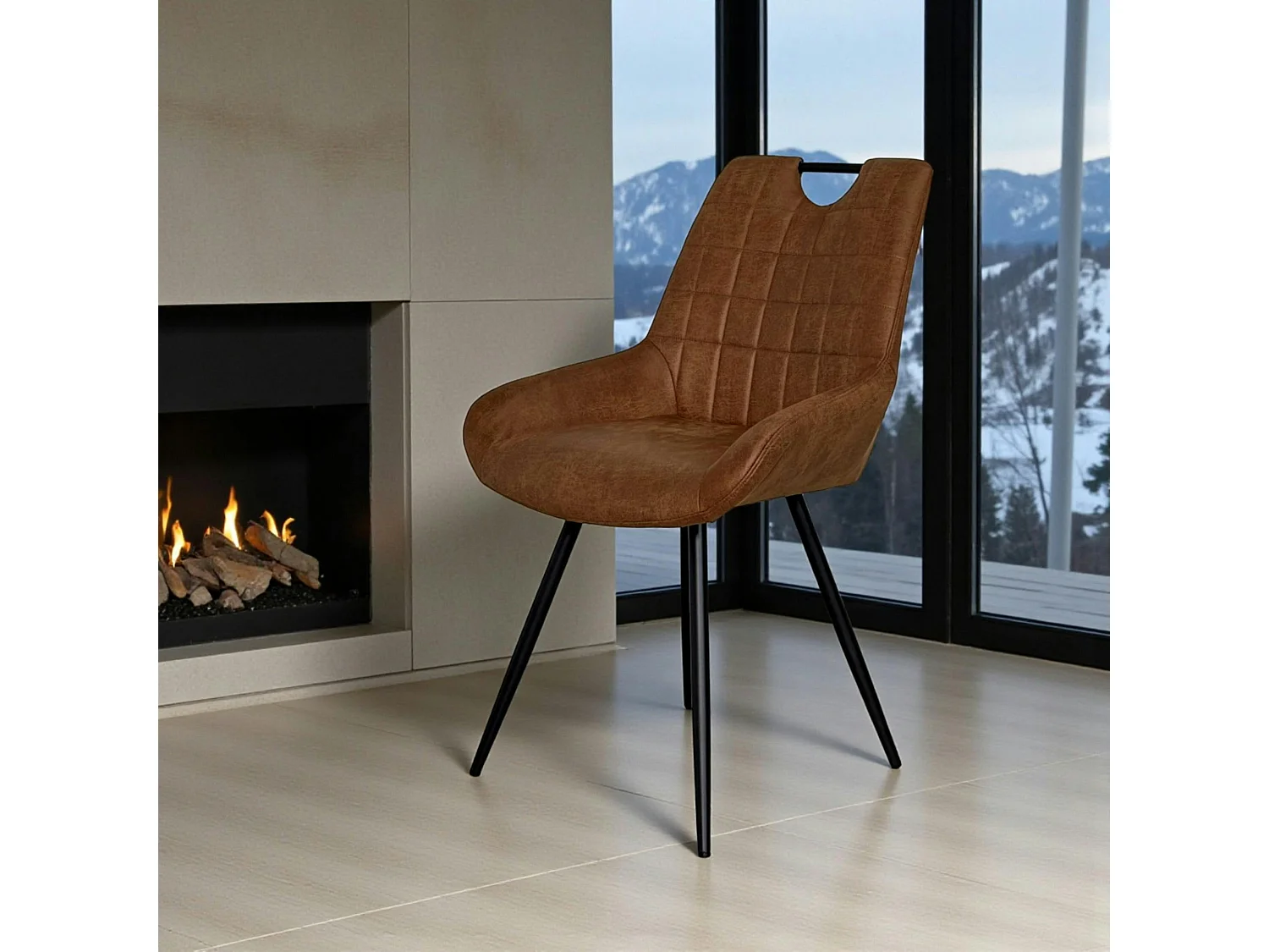 Chaise marron effet vieilli à poignée intégrée (lot de 2) MALMOE