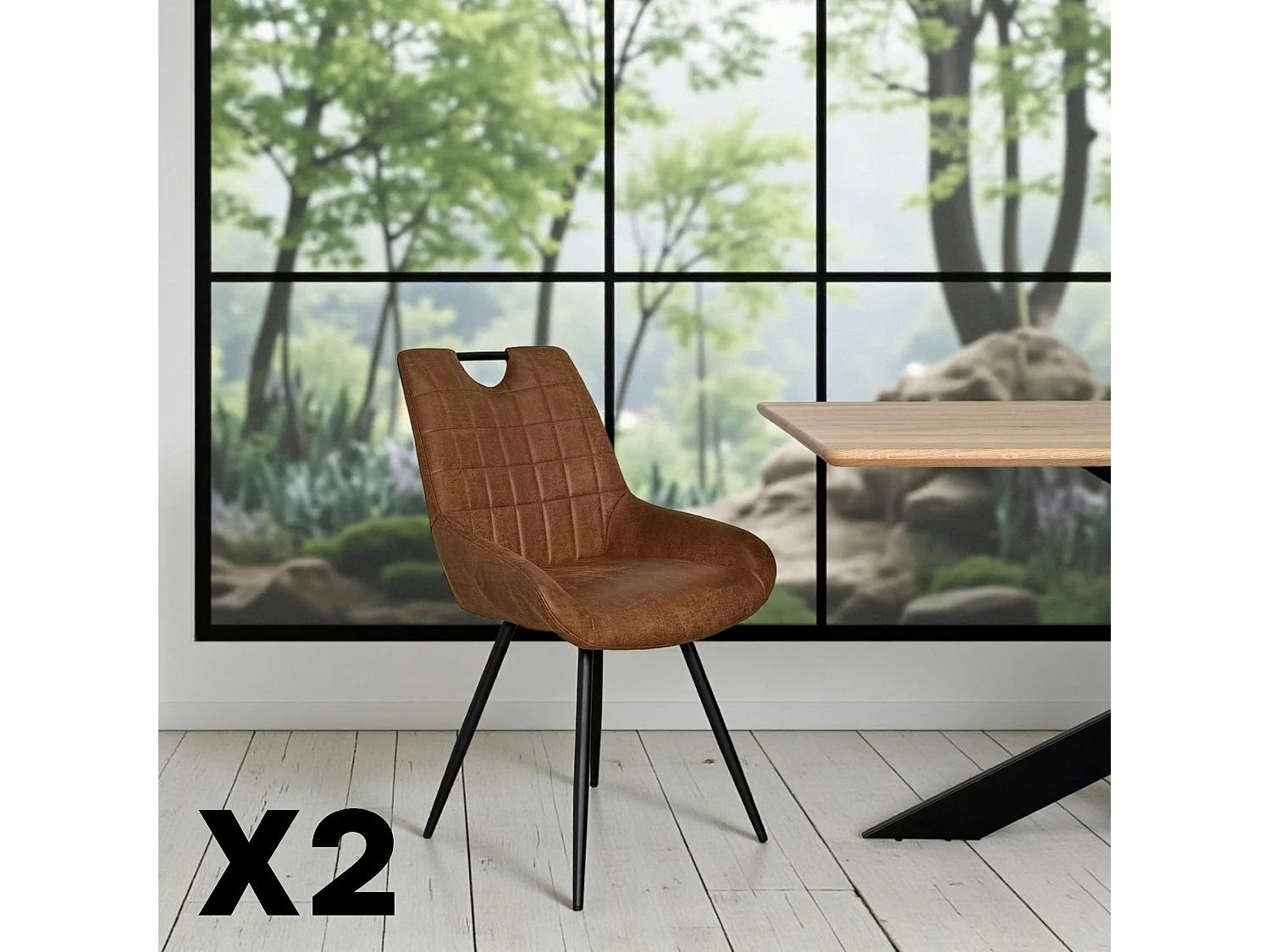 Chaise marron effet vieilli à poignée intégrée (lot de 2) MALMOE