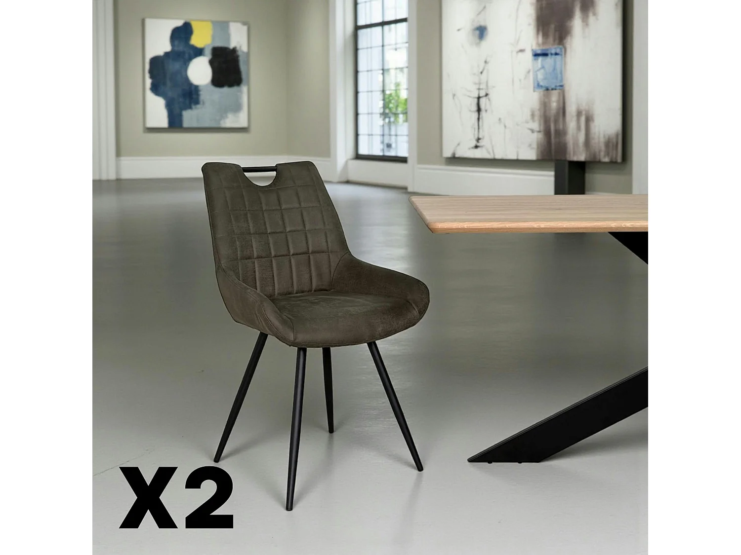 Chaise vert foncé effet vieilli à poignée intégrée (lot de 2) MALMOE