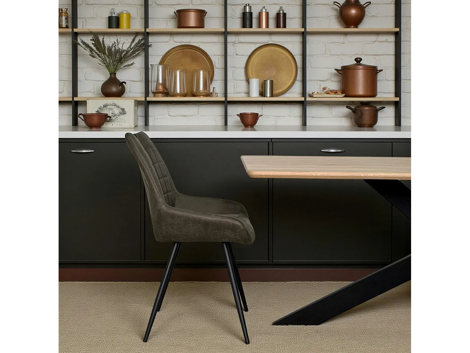 Chaise vert foncé effet vieilli à poignée intégrée (lot de 2) MALMOE