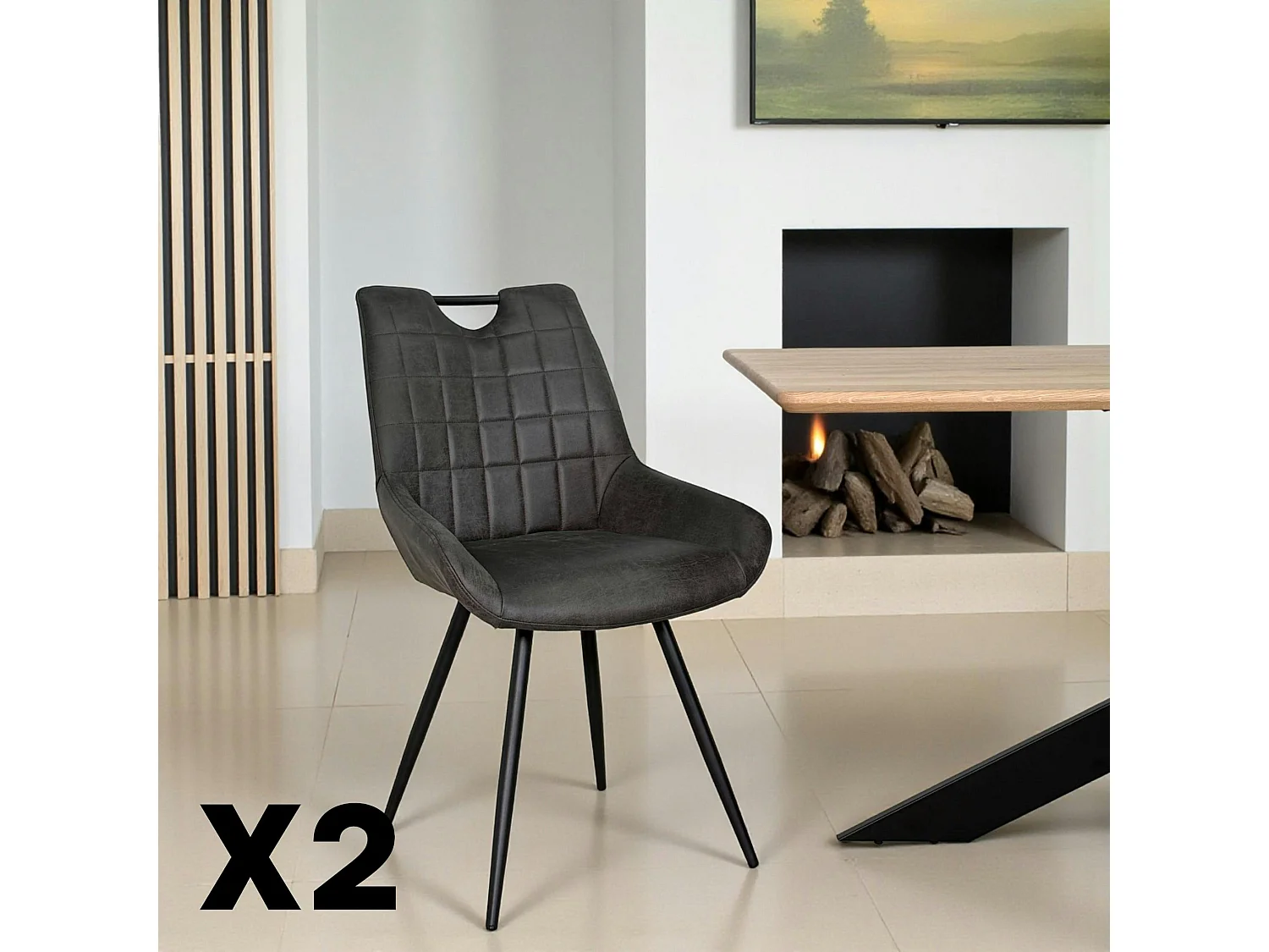 Chaise grise effet vieilli à poignée intégrée (lot de 2) MALMOE