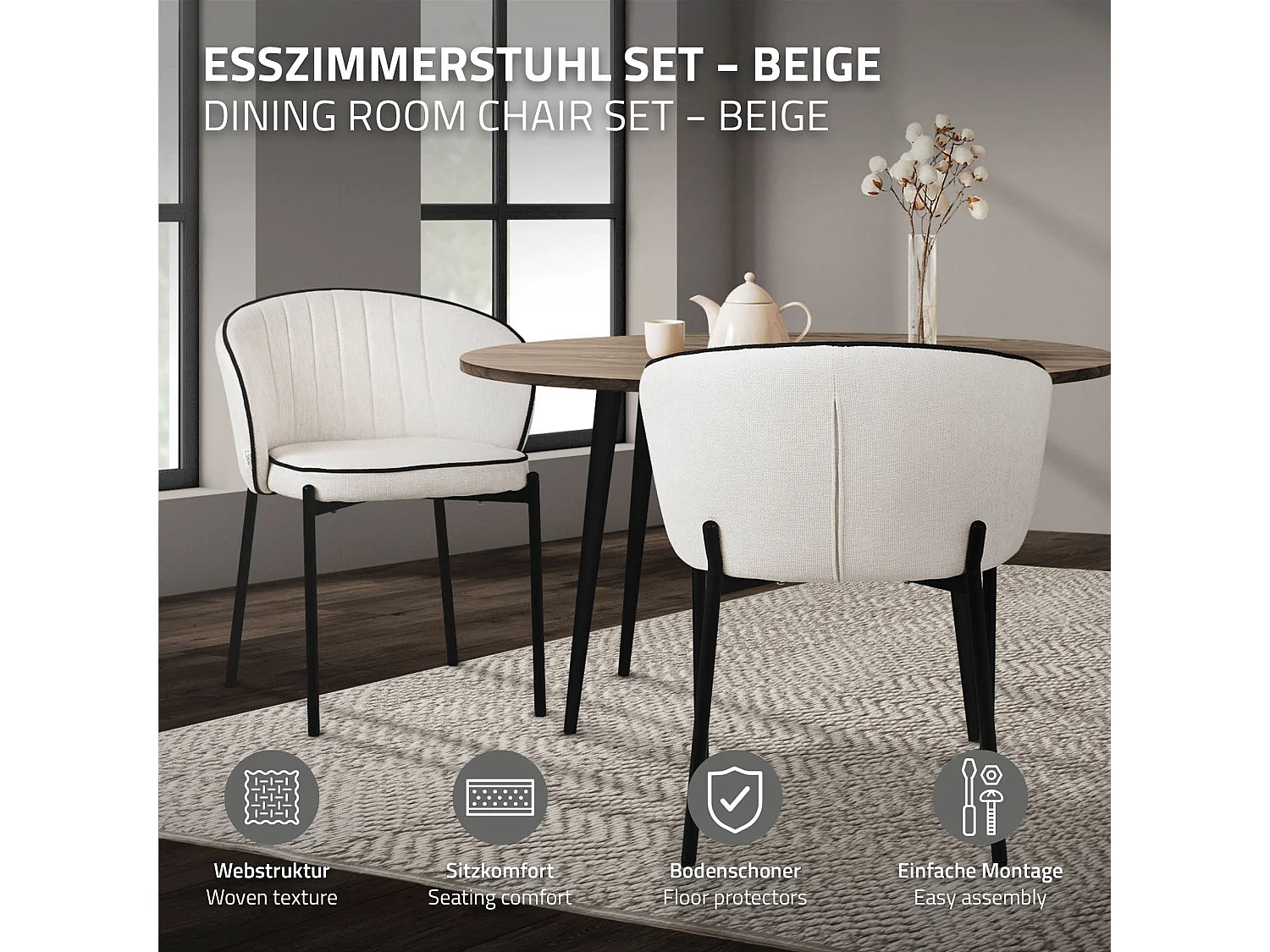 ML-Design Set 6x sedie da pranzo beige, in tessuto, mobili con schienale e gambe in metallo, poltroncine imbottiteda cucina, poltrone per soggiorno