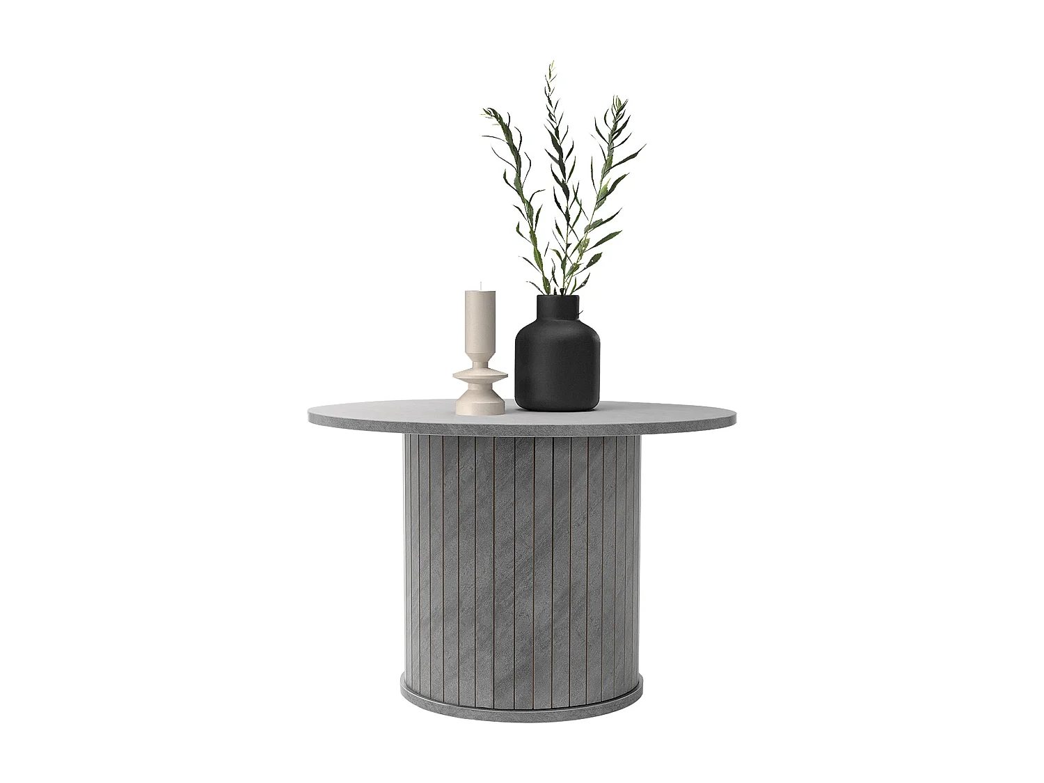 ML-Design Mesa de centro redonda con tablero sobresaliente Ø60x40cm gris con aspecto de hormigón mesita de café mueble auxiliar de salón