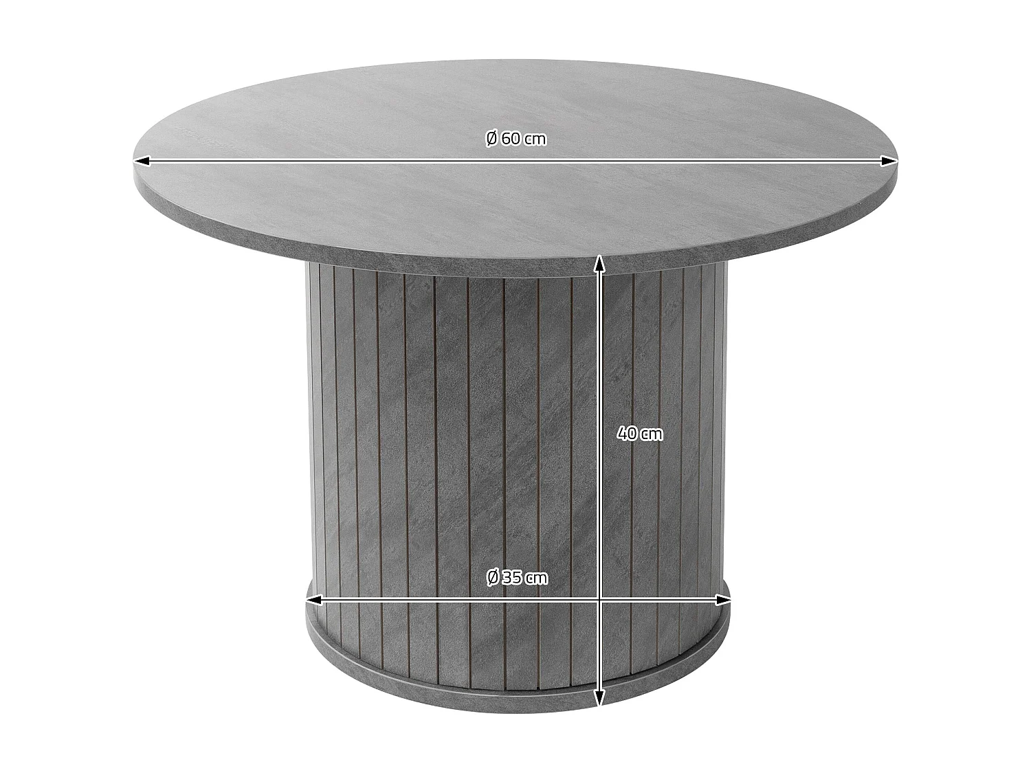 Table basse ronde Ø 60 x 40 cm aspect béton gris avec plateau dépassant mobiliermoderne pour canapé de salon bar ou lounge surface pour café et thé