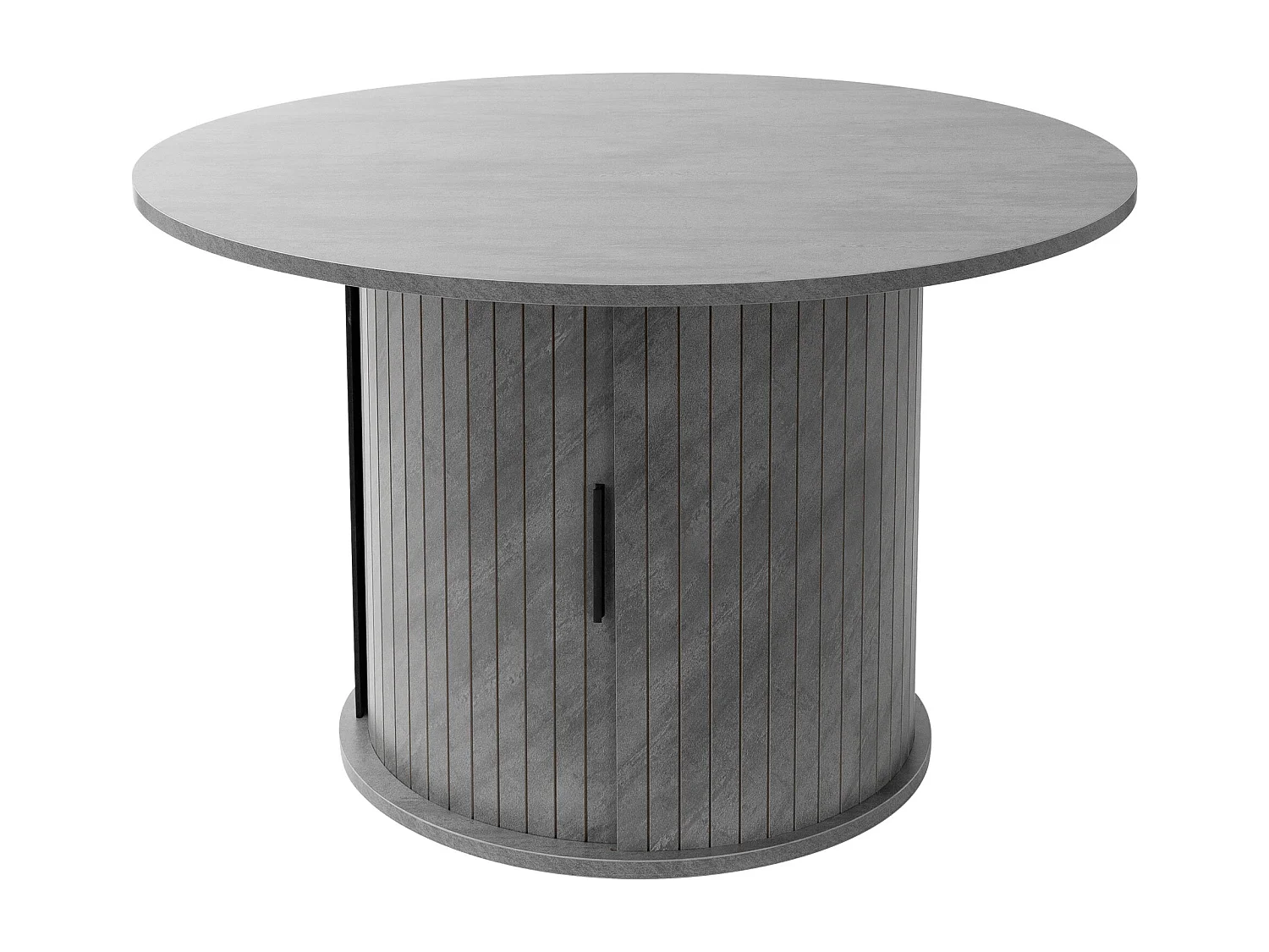 Table basse ronde 80 x 80 x 50 cm aspect béton gris avec porte coulissante et grande espace de rangement meuble pour canapé surface pour boissons