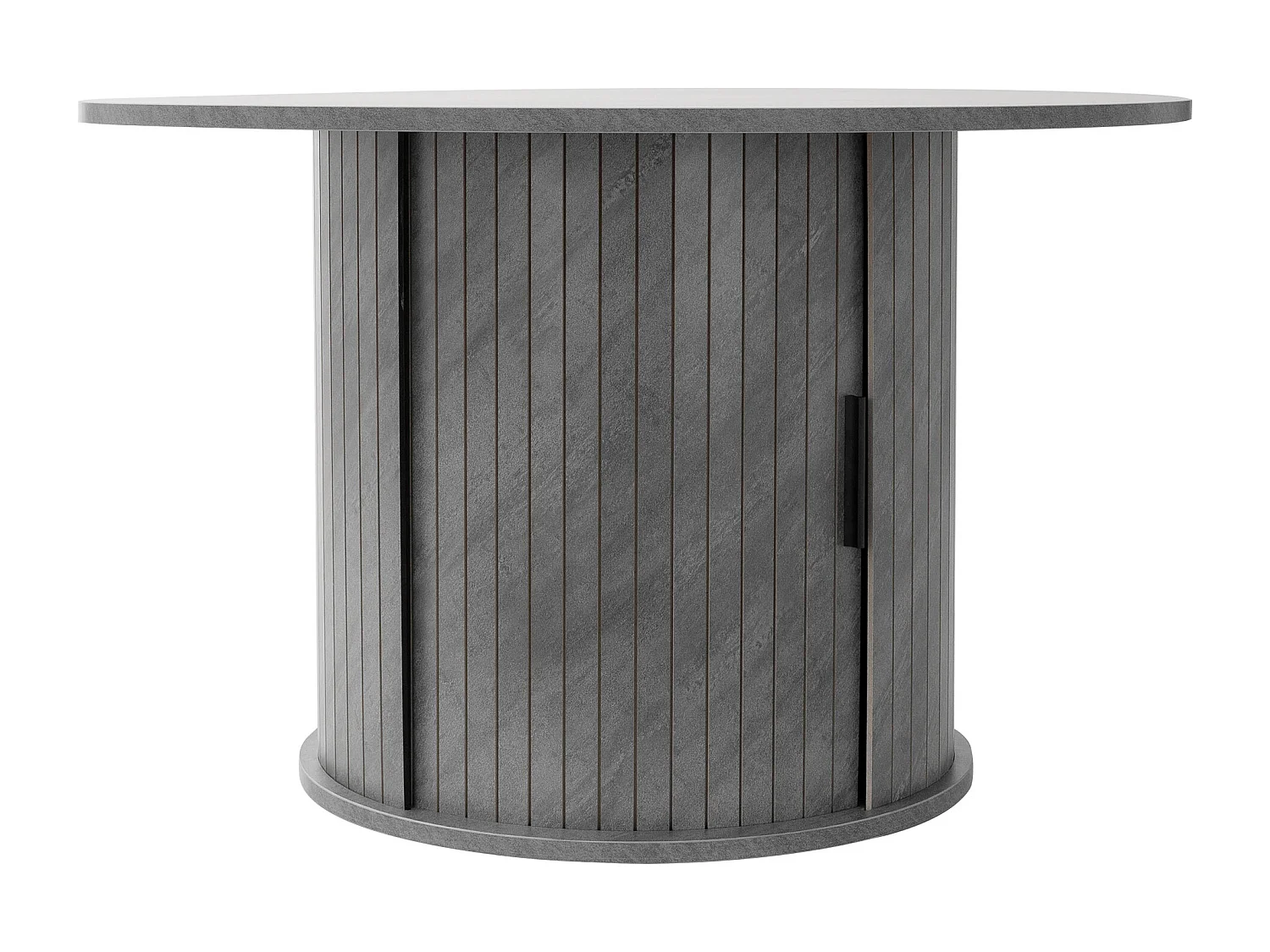 Table basse ronde 80 x 80 x 50 cm aspect béton gris avec porte coulissante et grande espace de rangement meuble pour canapé surface pour boissons