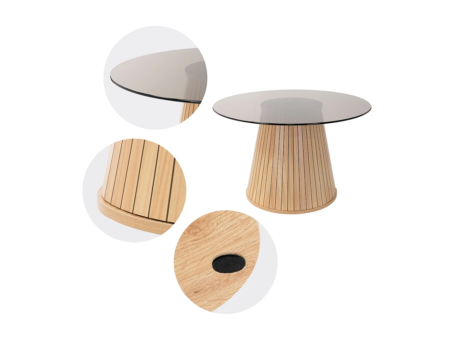 ML-Design Tavolino da caffè rotondo con piano in vetro, 80x80x50 cm, effetto legno, marrone, moderno, mobili per la casa, tavolo basso per salotto