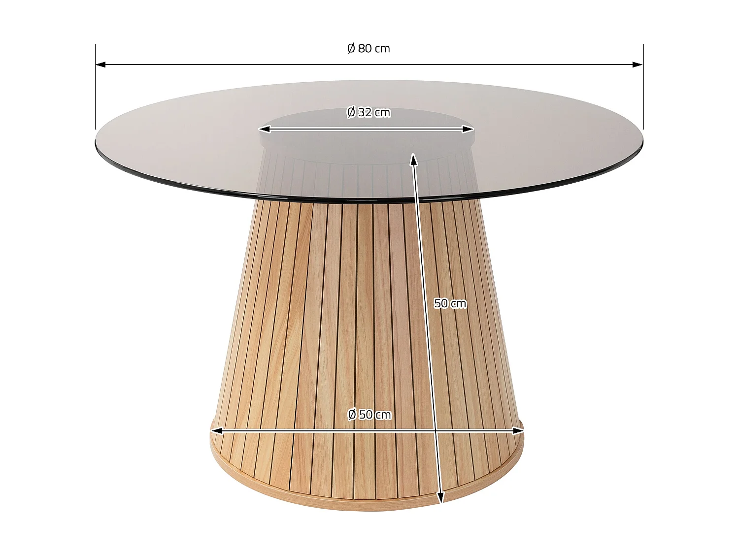 ML-Design Tavolino da caffè rotondo con piano in vetro, 80x80x50 cm, effetto legno, marrone, moderno, mobili per la casa, tavolo basso per salotto