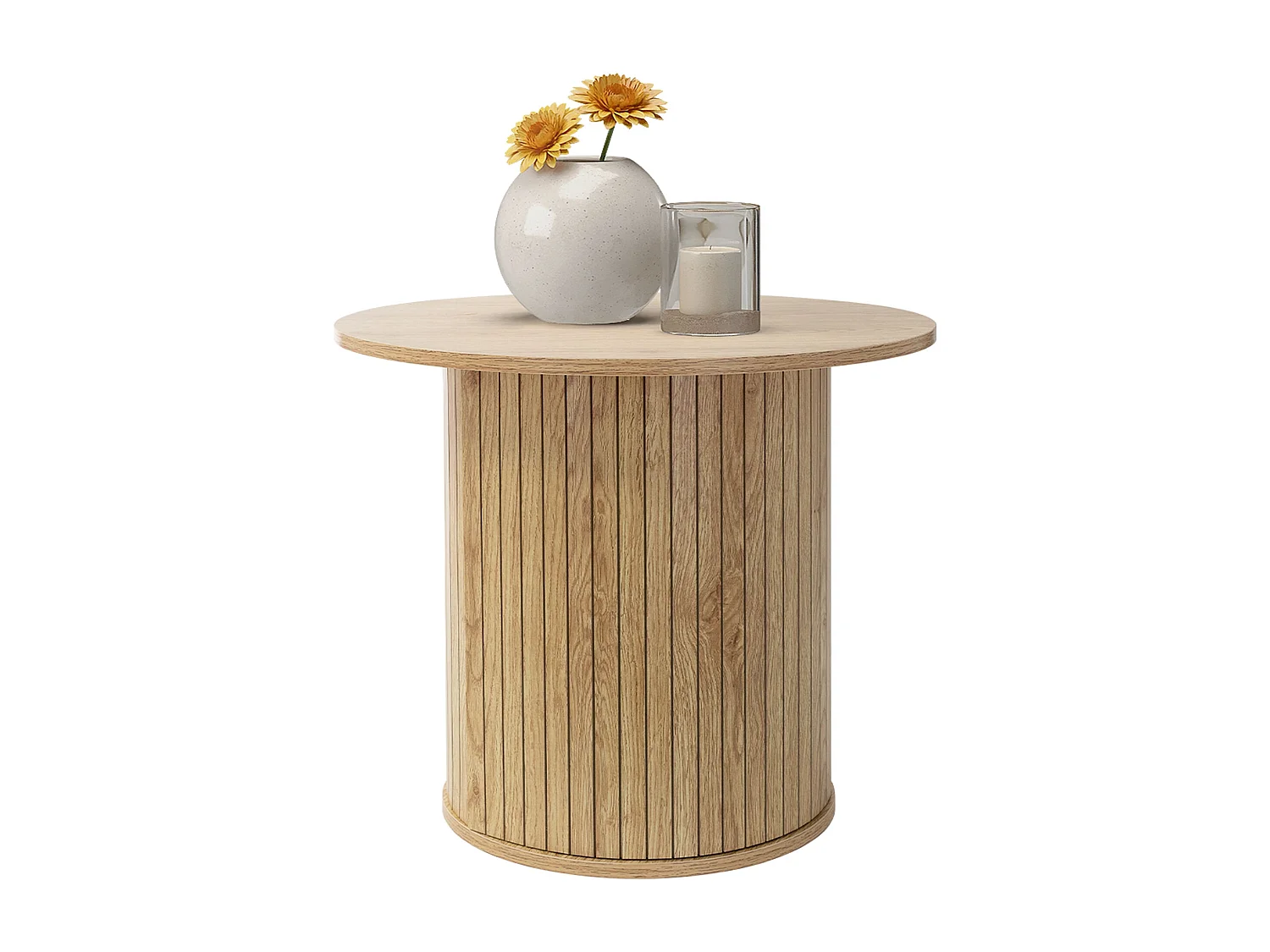 Table basse ronde Ø 60 x 50 cm aspect bois marron avec plateau dépassant mobilier moderne pour canapé de salon bar ou lounge surface pour café et thé