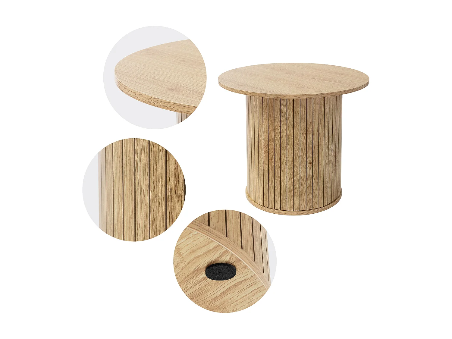 Table basse ronde Ø 60 x 50 cm aspect bois marron avec plateau dépassant mobilier moderne pour canapé de salon bar ou lounge surface pour café et thé