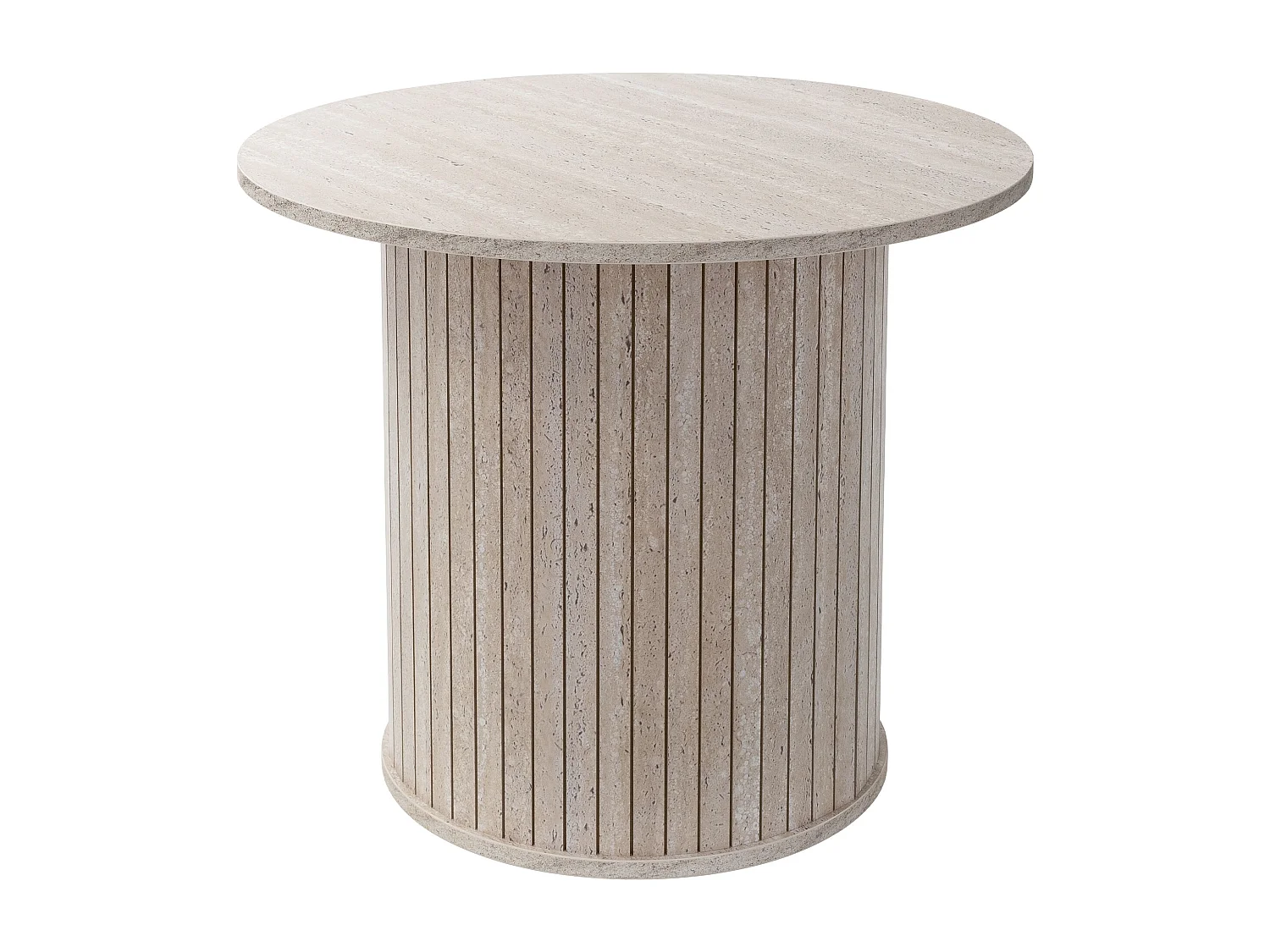 Table basse ronde Ø 60 x 50 cm aspect pierre beige avec plateau dépassant mobilier moderne pour canapé de salon bar ou lounge surface pour café et thé