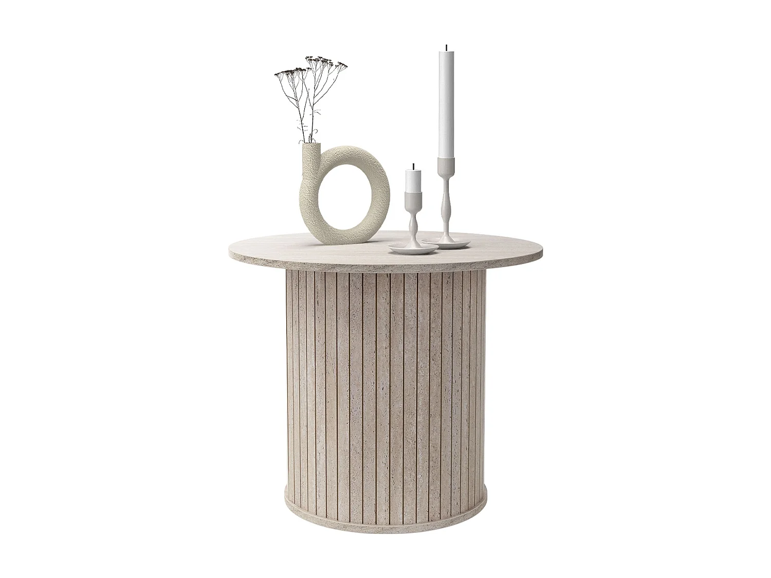 Table basse ronde Ø 60 x 50 cm aspect pierre beige avec plateau dépassant mobilier moderne pour canapé de salon bar ou lounge surface pour café et thé