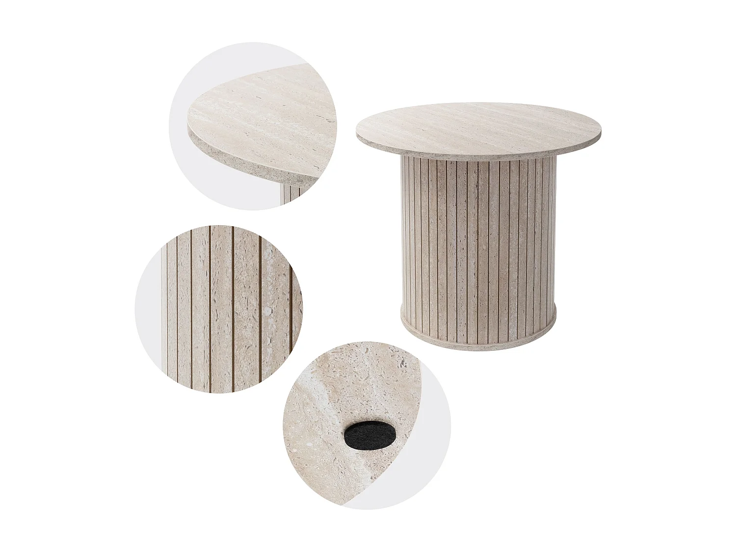 Table basse ronde Ø 60 x 50 cm aspect pierre beige avec plateau dépassant mobilier moderne pour canapé de salon bar ou lounge surface pour café et thé