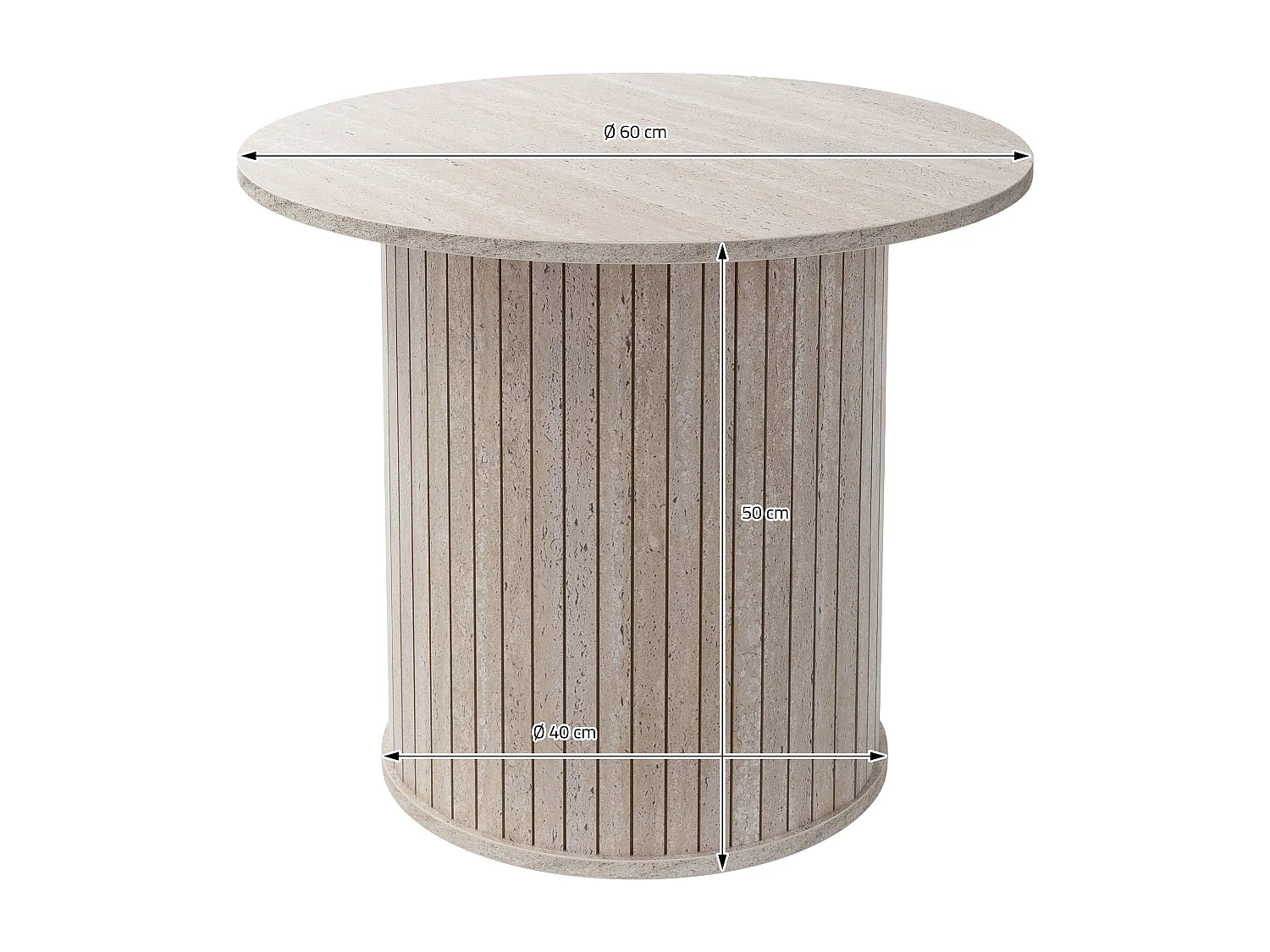 Table basse ronde Ø 60 x 50 cm aspect pierre beige avec plateau dépassant mobilier moderne pour canapé de salon bar ou lounge surface pour café et thé