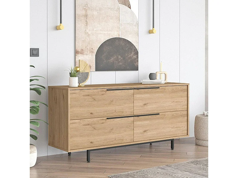 Buffet design moderne effet bois à ouverture frontale VAREN