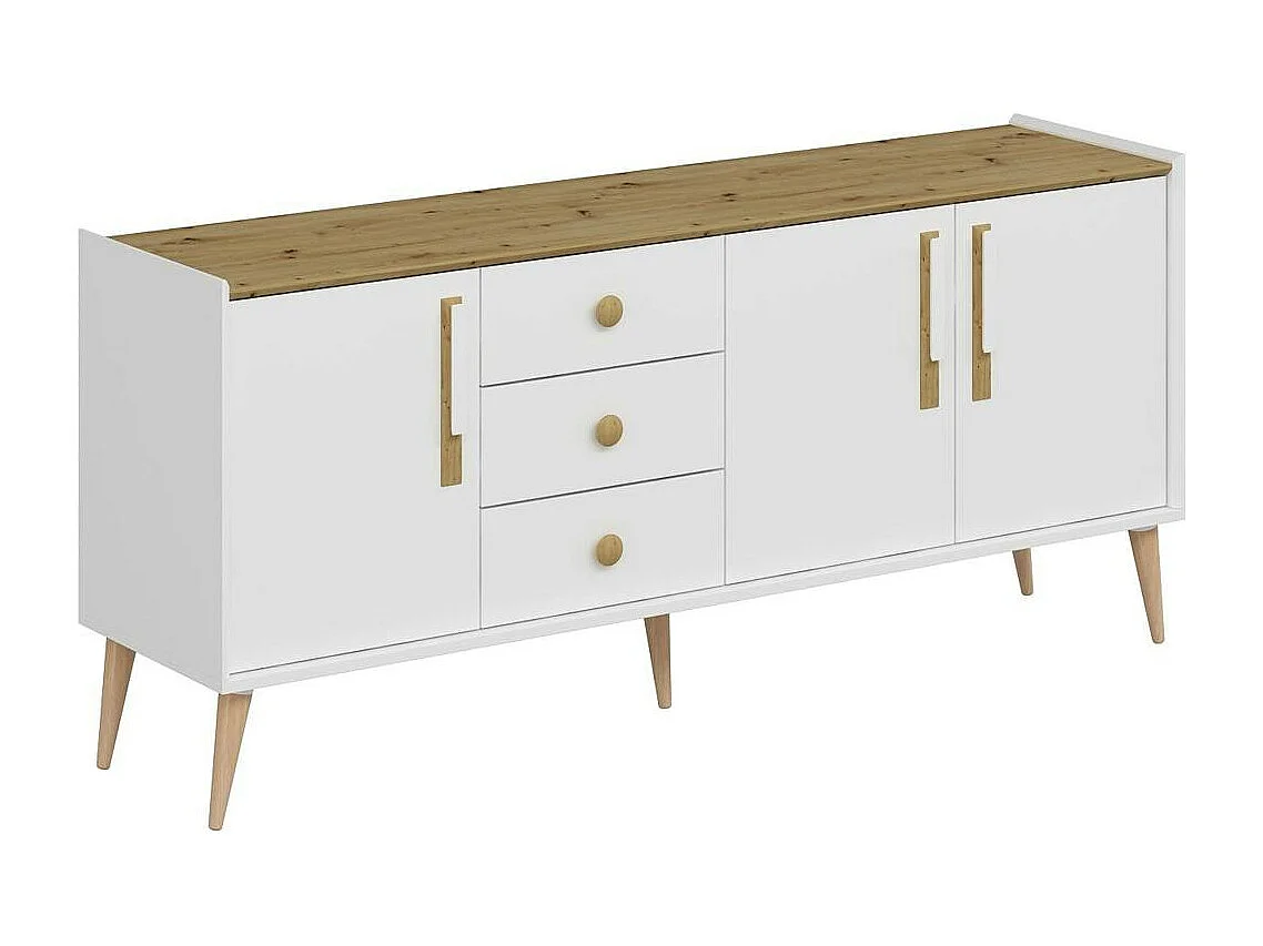 Buffet scandinave blanc et effet bois avec 3 tiroirs MARFA