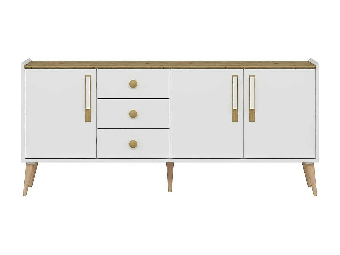 Buffet scandinave blanc et effet bois avec 3 tiroirs MARFA