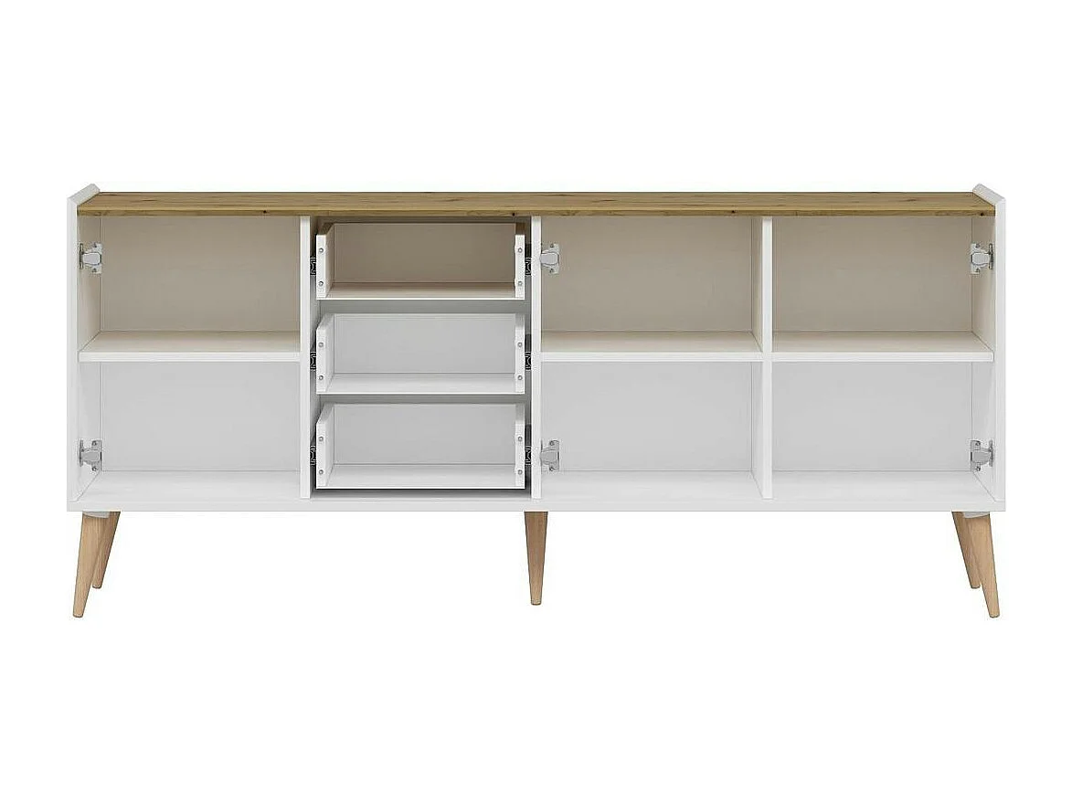 Buffet scandinave blanc et effet bois avec 3 tiroirs MARFA
