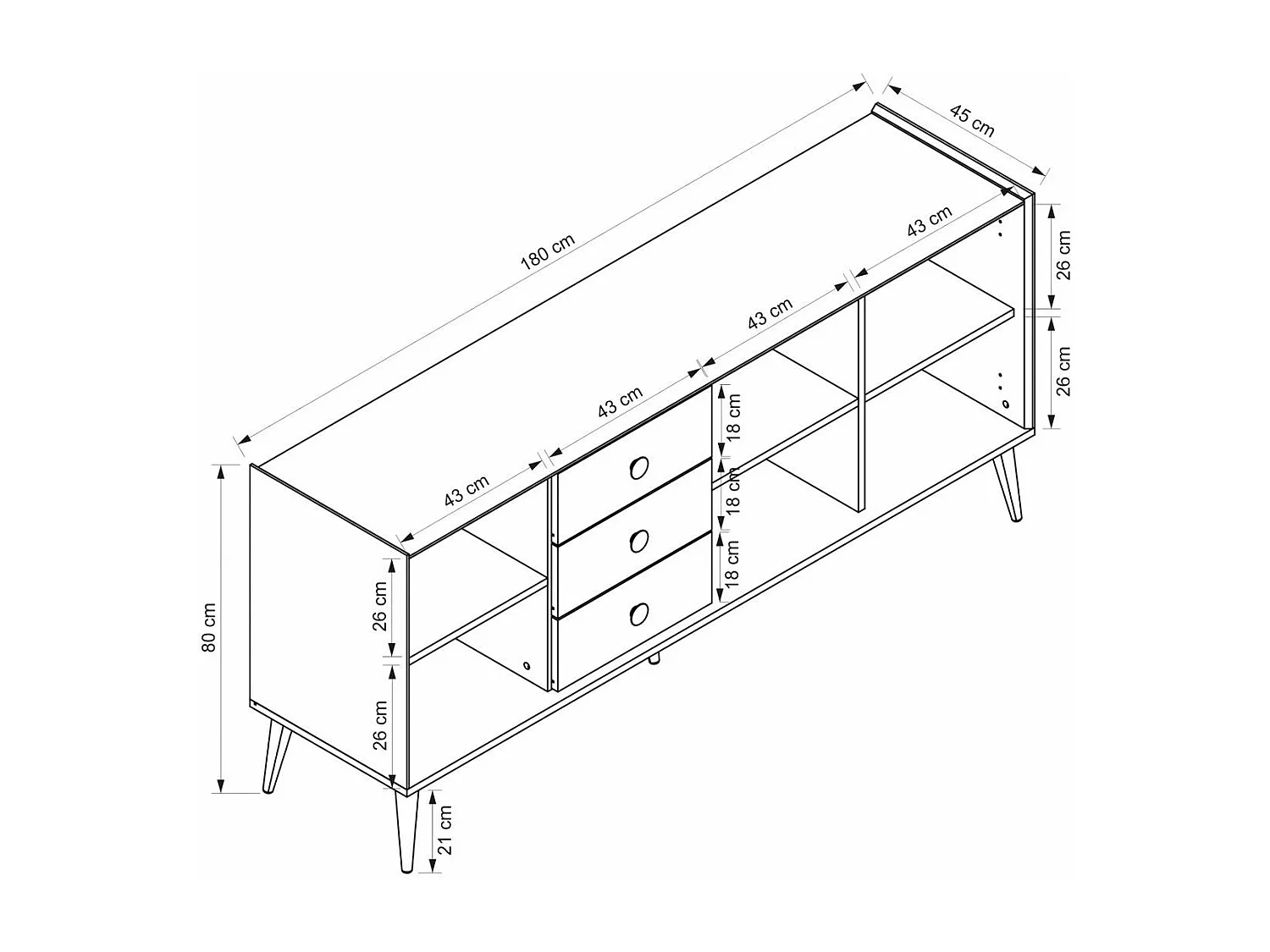 Buffet scandinave blanc et effet bois avec 3 tiroirs MARFA