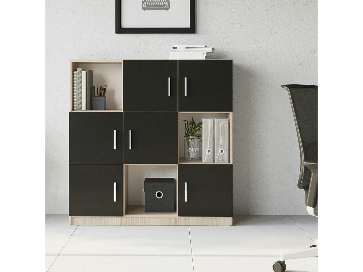 Bibliothèque design damier 6 rangements noirs MARFA