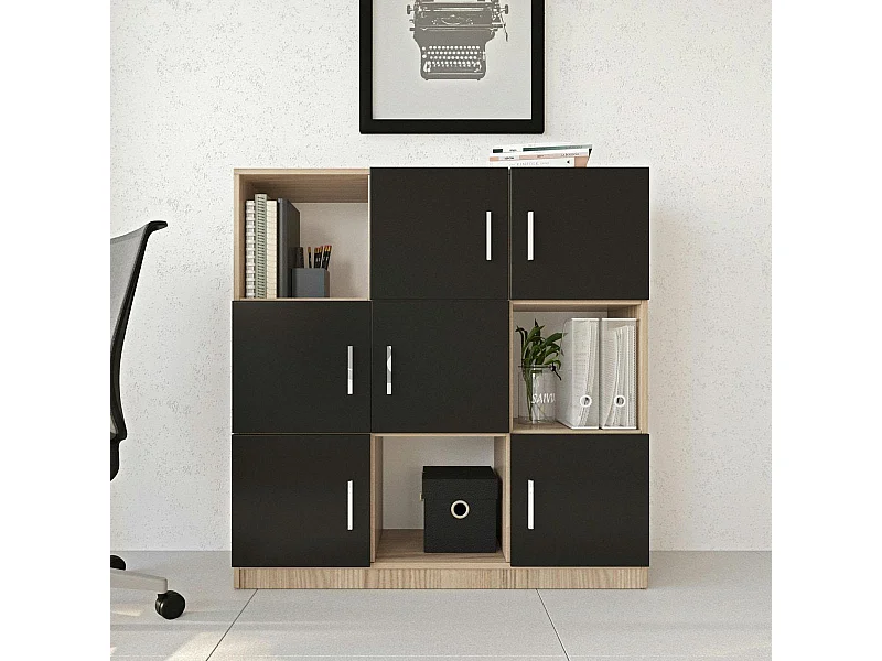 Bibliothèque design damier 6 rangements noirs MARFA