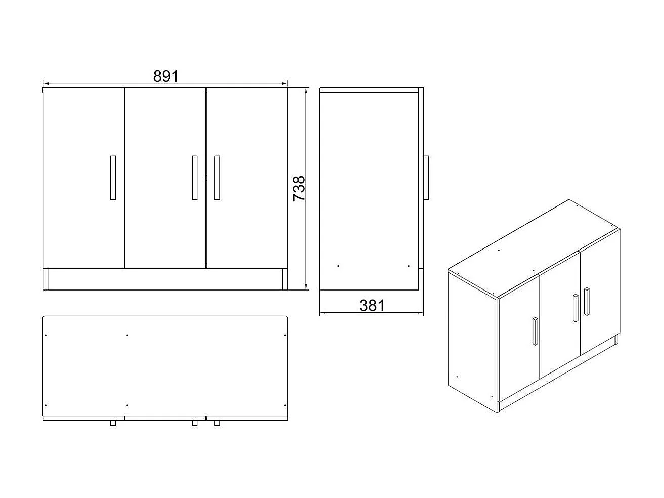 Meuble de rangement bureau 3 portes décor bois et noir MARFA