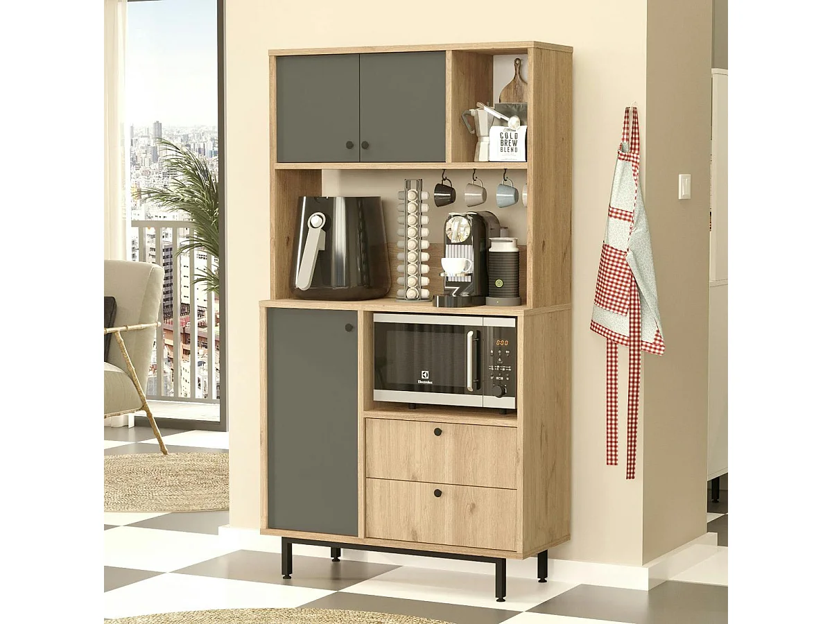 Buffet cuisine 3 portes grises avec niche micro-ondes JENA