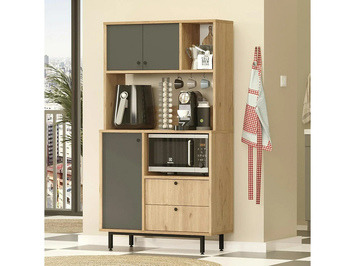 Buffet cuisine 3 portes grises avec niche micro-ondes JENA