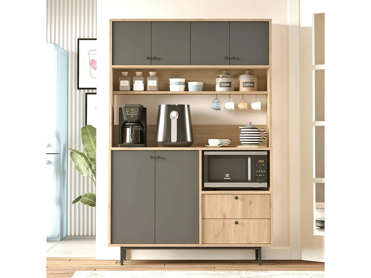 Buffet cuisine niche micro-ondes décor gris L 120 cm JENA