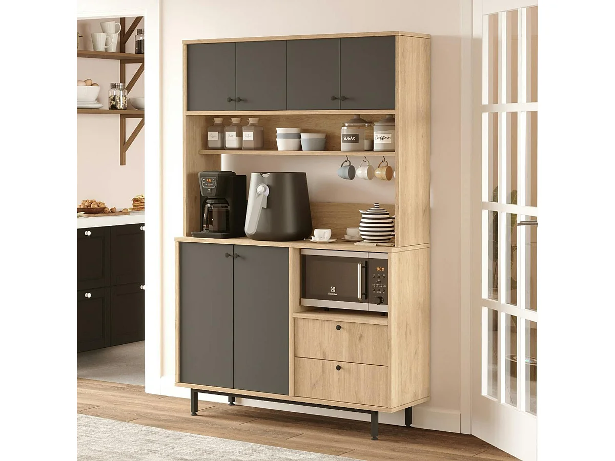 Buffet cuisine niche micro-ondes décor gris L 120 cm JENA