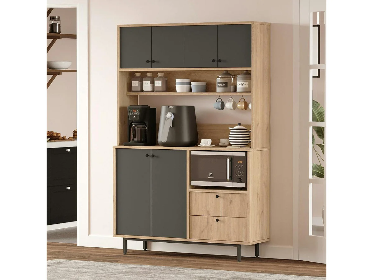 Buffet cuisine niche micro-ondes décor gris L 120 cm JENA