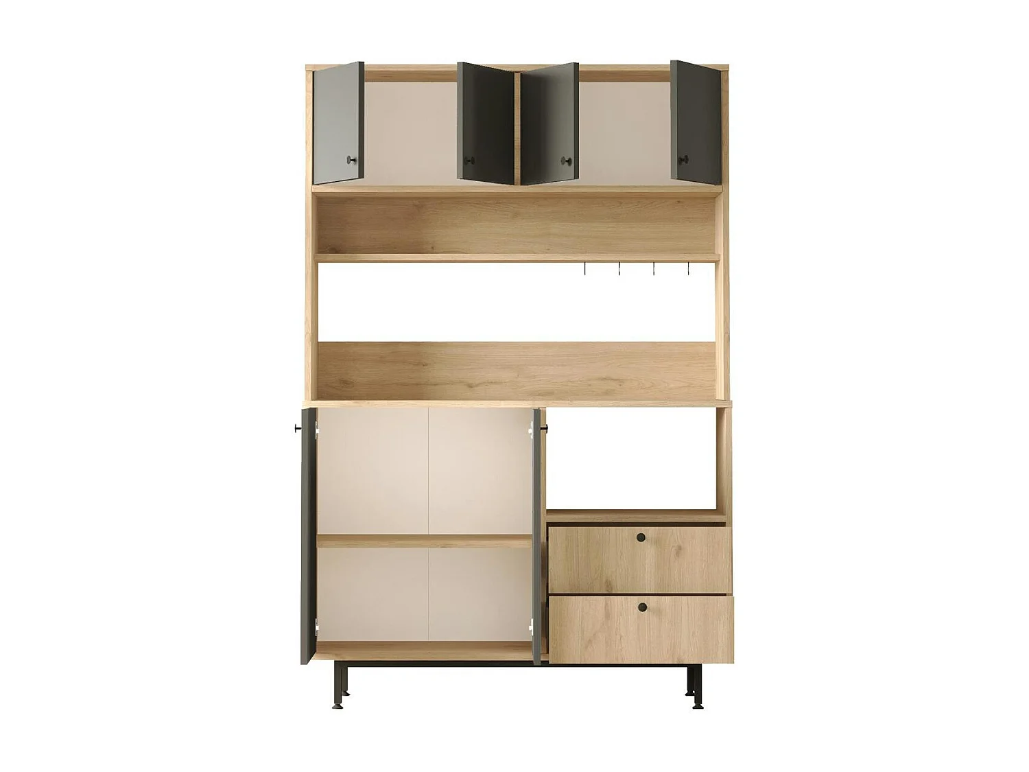 Buffet cuisine niche micro-ondes décor gris L 120 cm JENA