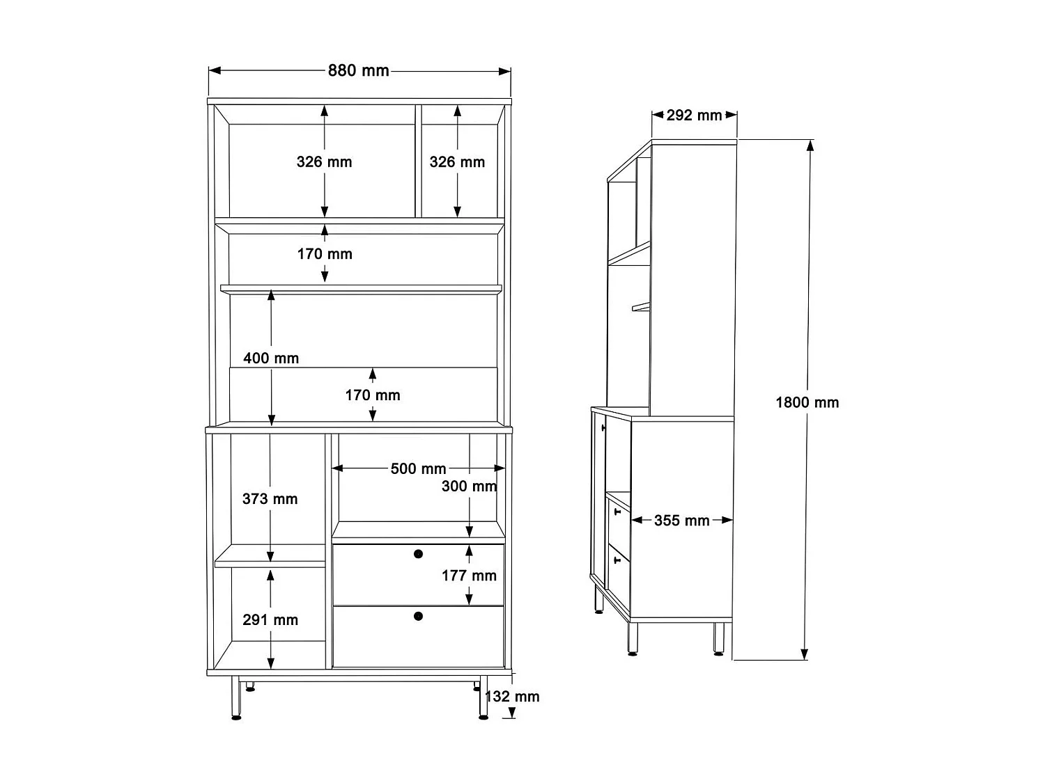 Buffet cuisine niche micro-ondes décor gris H 180 cm JENA