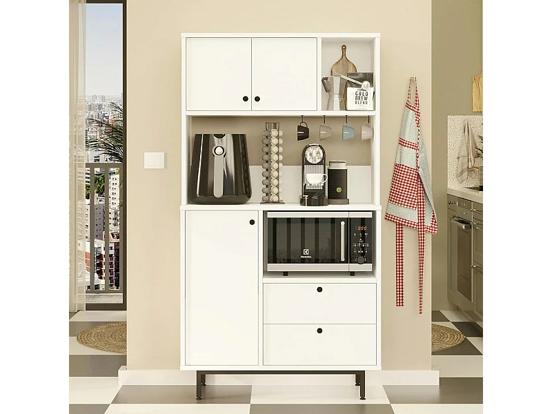 Buffet cuisine blanc niches micro-ondes et cafetière JENA