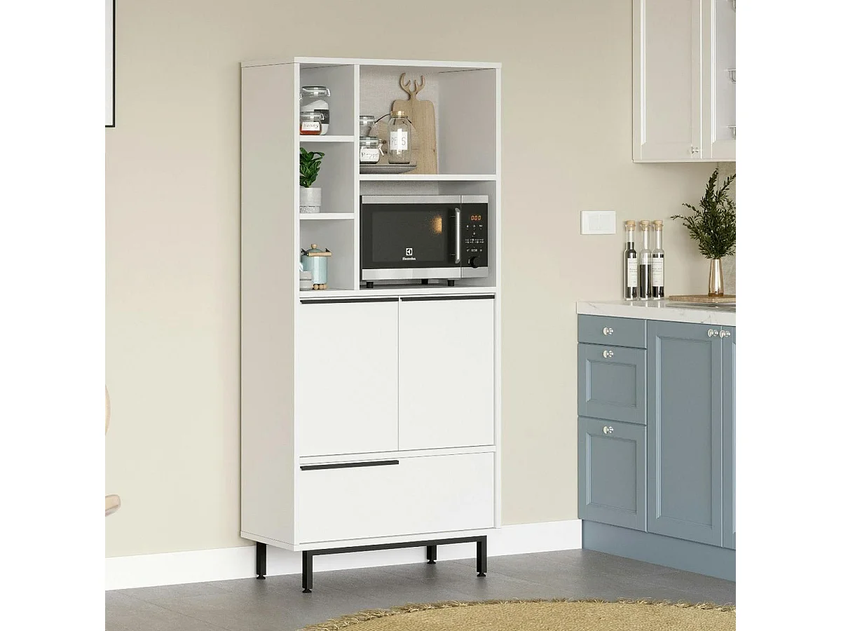 Colonne rangement cuisine blanche niche micro-ondes JENA