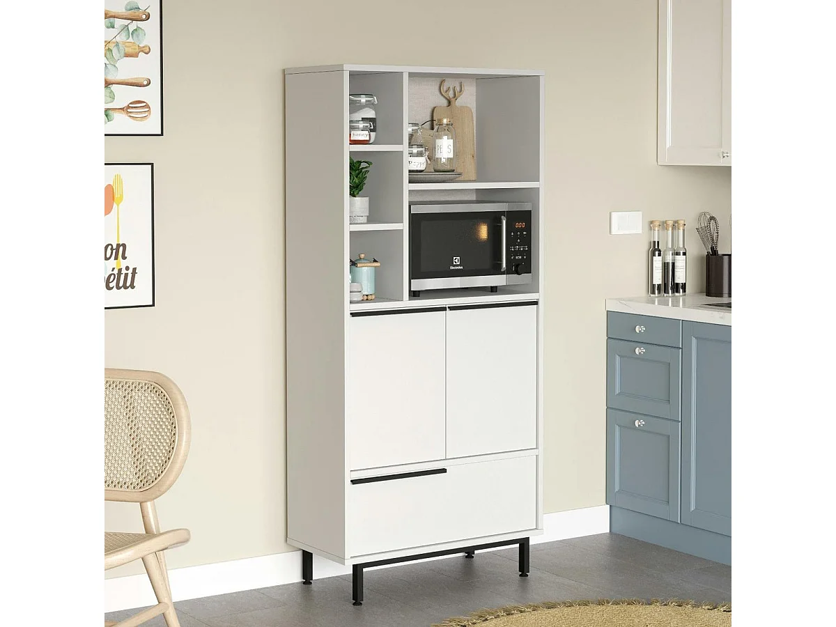 Colonne rangement cuisine blanche niche micro-ondes JENA