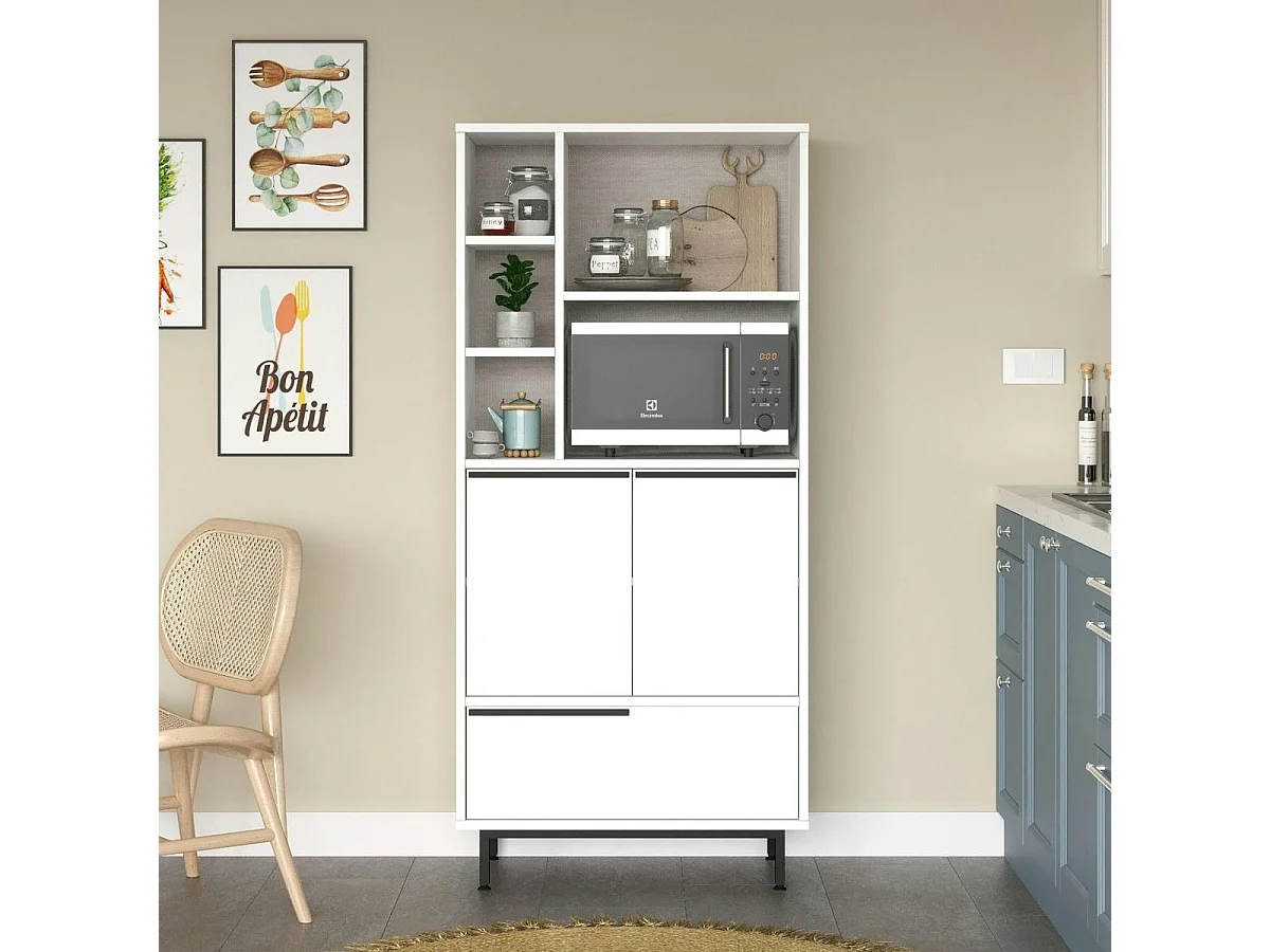 Colonne rangement cuisine blanche niche micro-ondes JENA